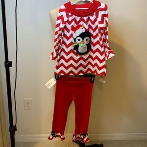 Rare Editions girts 4t Christmas outfit top and pants penguin design size 4T